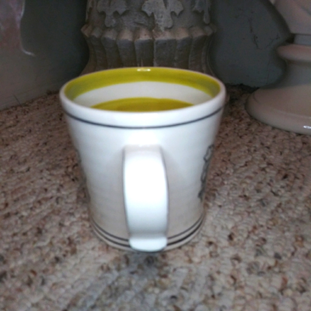 Anthropologie Molly Hatch Shield "B" Initial & Lime Stripe Coffee Mug - Picture 2 of 6